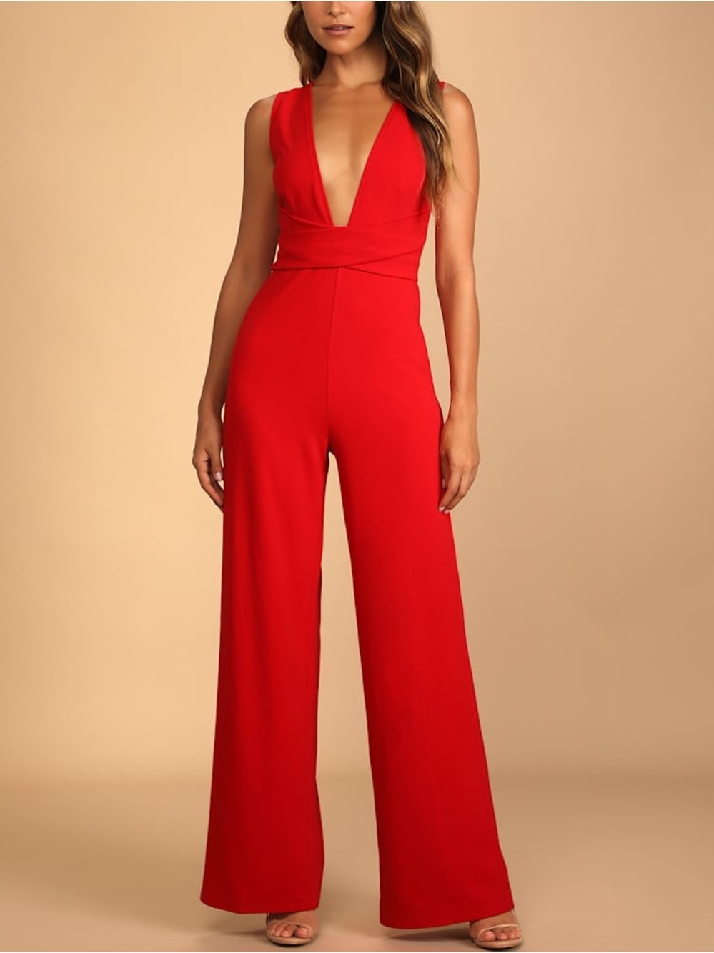 NWT Lulus Women’s Make Memories Plunge Sleeveless Jumpsuit Red Size XL
